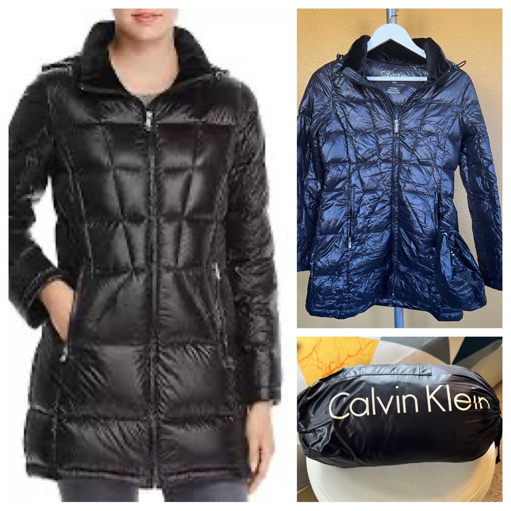CALVIN KLEIN Packable Duck Down Puffer Coat Jacket w/ Hood